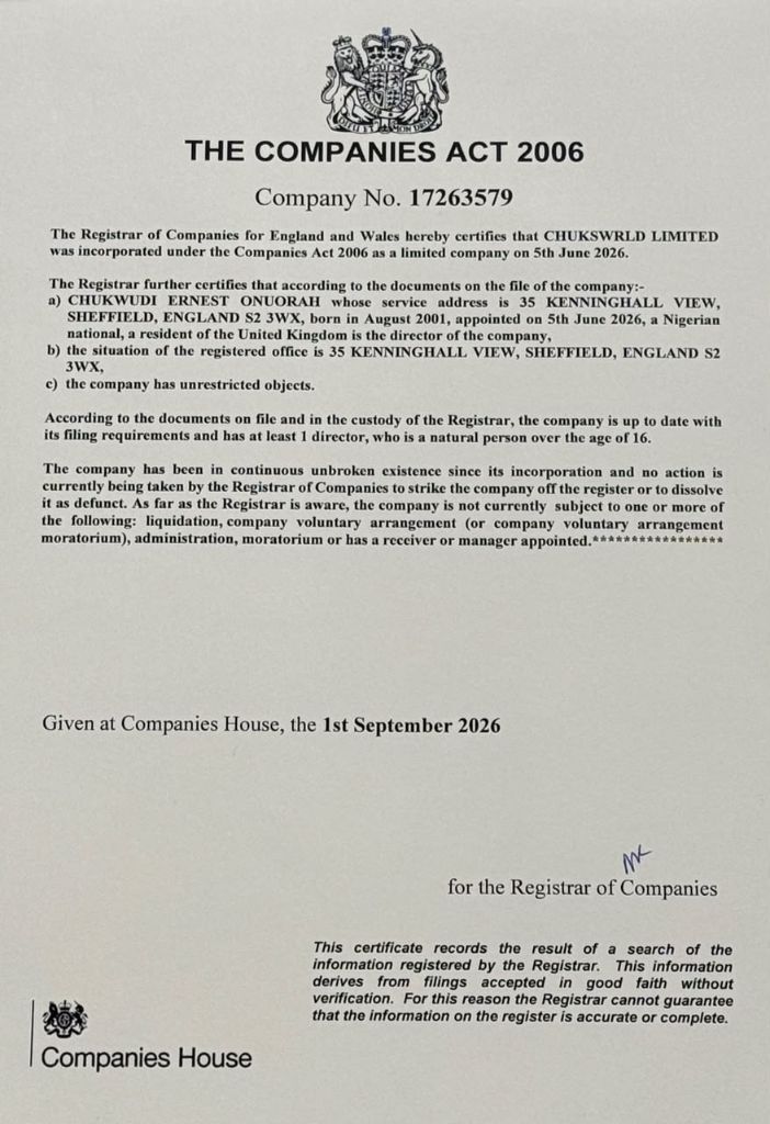 Companies House certificate of incorporation